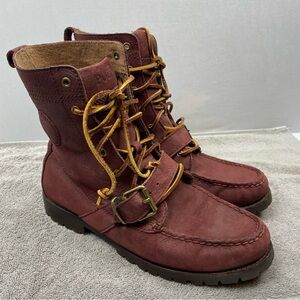 POLO Ralph Lauren Ranger Boots Mens Sz 9D Burgundy Suede Leather Combat Preppy